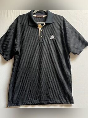 Vintage Timberland Weathergear Black Textured Polo Shirt Men's Size XL